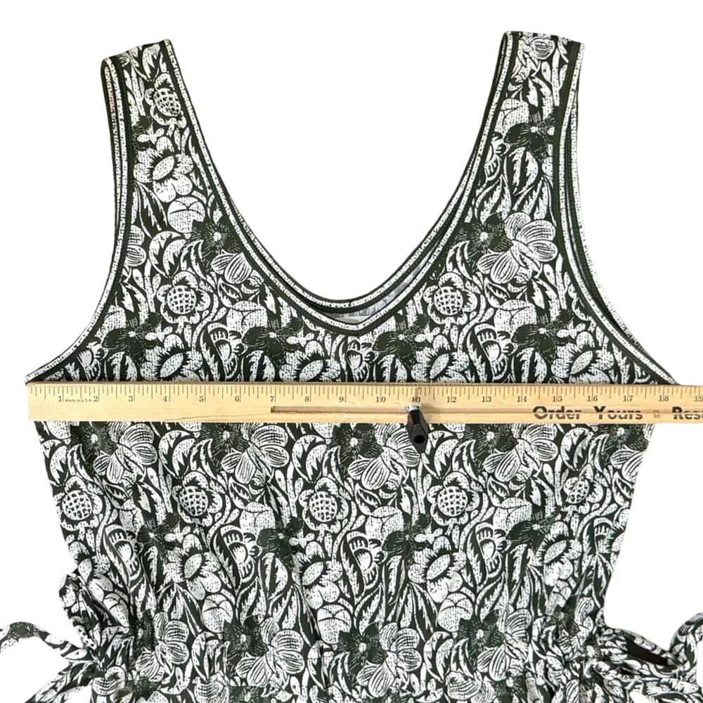 Max Studio Green White Floral Wide Leg Elastic Waist Sleeveless Jumpsuit Size L - Picture 5 of 11